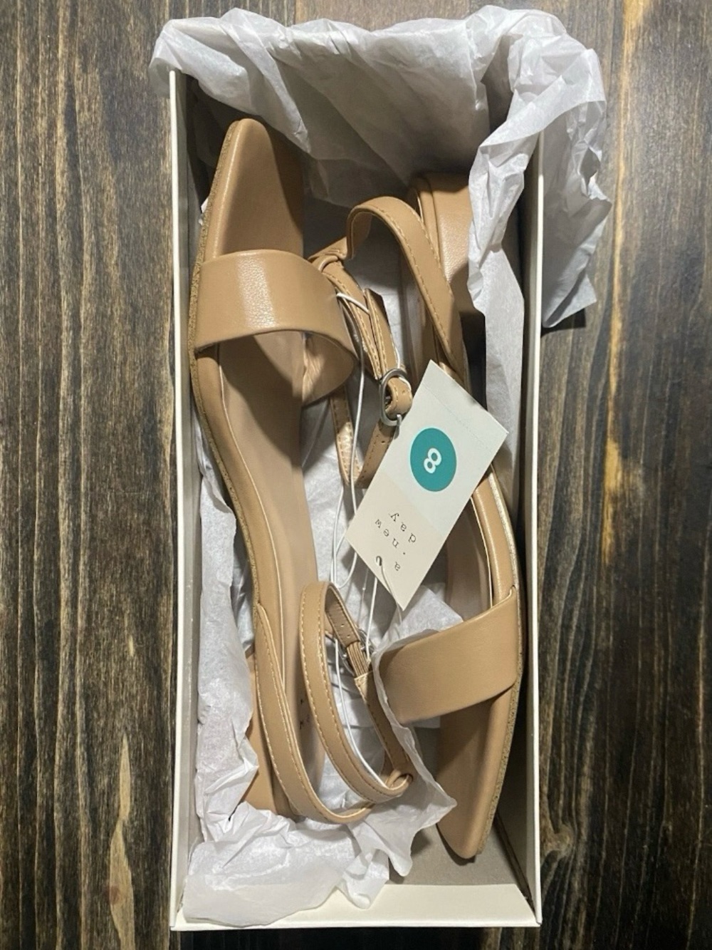 A New Day NWT Women's Tan Faux Leather Delores Ankle Strap Sandals - Size 8 - Picture 5 of 6